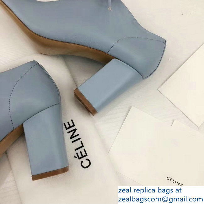 Celine Heel 7.5cm Soft Dance Lace-Up Loafers In Nappa Lambskin Baby Blue 2018 - Click Image to Close