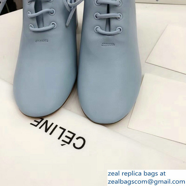 Celine Heel 7.5cm Soft Dance Lace-Up Loafers In Nappa Lambskin Baby Blue 2018