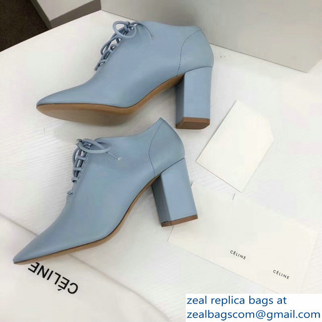 Celine Heel 7.5cm Soft Dance Lace-Up Loafers In Nappa Lambskin Baby Blue 2018 - Click Image to Close