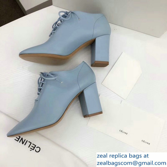 Celine Heel 7.5cm Soft Dance Lace-Up Loafers In Nappa Lambskin Baby Blue 2018