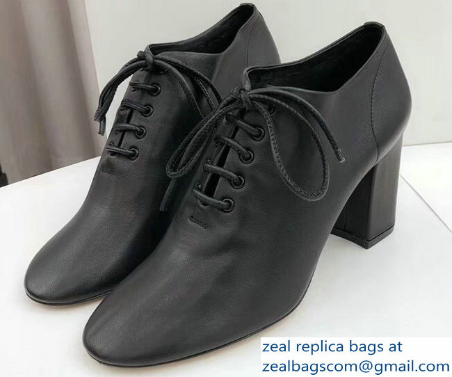 Celine Heel 7.5cm Soft Dance Lace-Up Loafers In Nappa Lambskin Black 2018