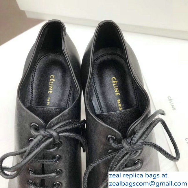 Celine Heel 7.5cm Soft Dance Lace-Up Loafers In Nappa Lambskin Black 2018