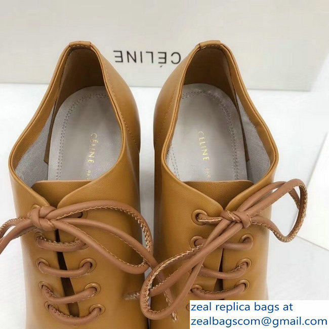 Celine Heel 7.5cm Soft Dance Lace-Up Loafers In Nappa Lambskin Brown 2018