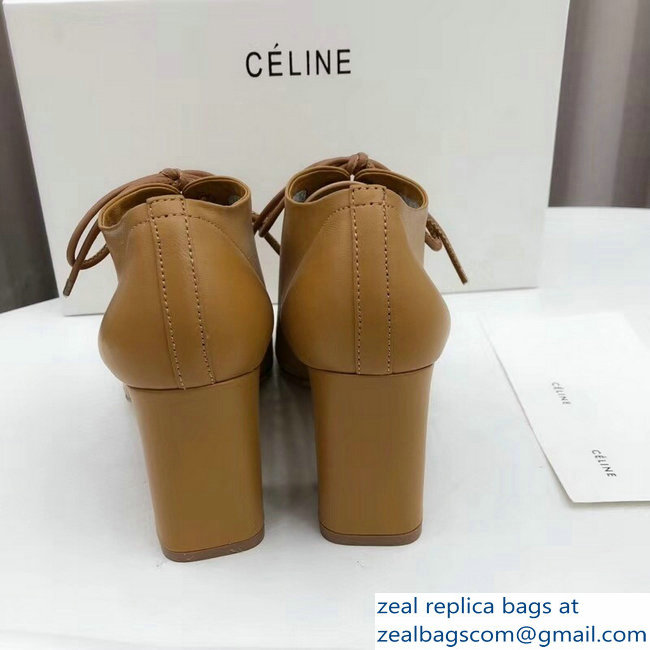 Celine Heel 7.5cm Soft Dance Lace-Up Loafers In Nappa Lambskin Brown 2018