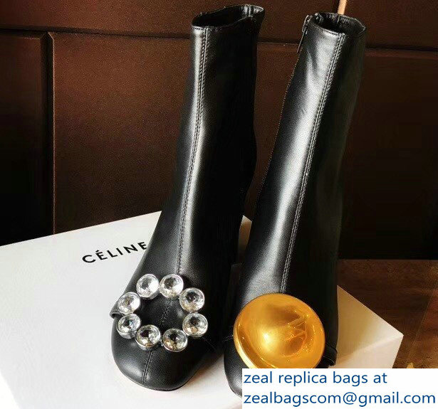 Celine Heel 8.5cm Leather Block Heels With Jewels Boots 2018