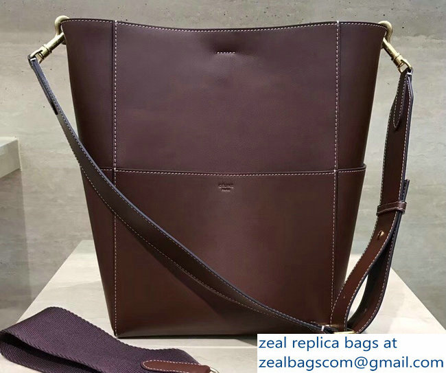 Celine Sangle Bucket Bag In Natural Calfskin Burgundy