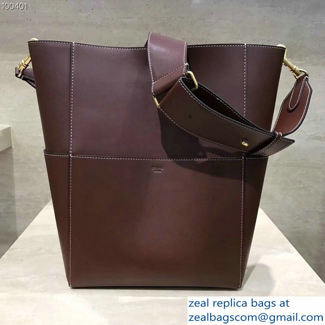 Celine Sangle Bucket Bag In Natural Calfskin Burgundy