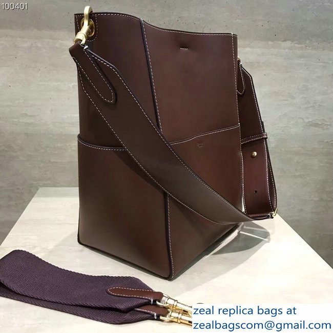 Celine Sangle Bucket Bag In Natural Calfskin Burgundy - Click Image to Close