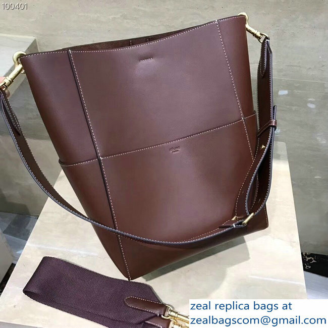 Celine Sangle Bucket Bag In Natural Calfskin Burgundy