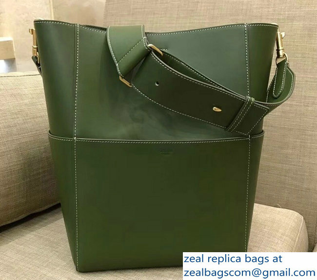 Celine Sangle Bucket Bag In Natural Calfskin Green