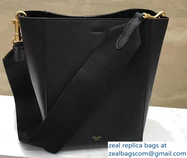 Celine Sangle Small Bucket Bag In Soft Grained Calfskin Black