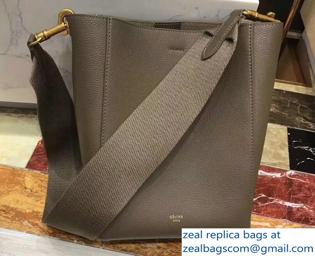 Celine Sangle Small Bucket Bag In Soft Grained Calfskin Etoupe