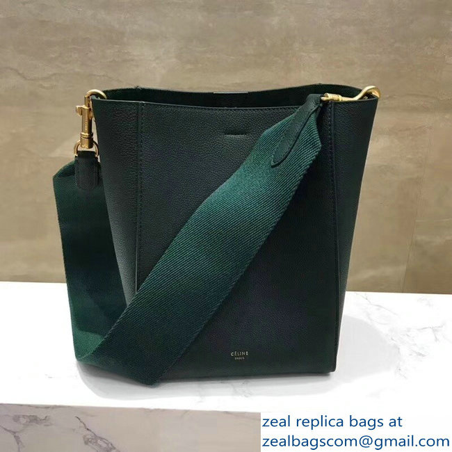 Celine Sangle Small Bucket Bag In Soft Grained Calfskin Green