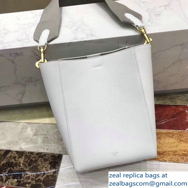 Celine Sangle Small Bucket Bag In Soft Grained Calfskin White