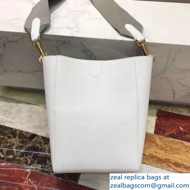 Celine Sangle Small Bucket Bag In Soft Grained Calfskin White