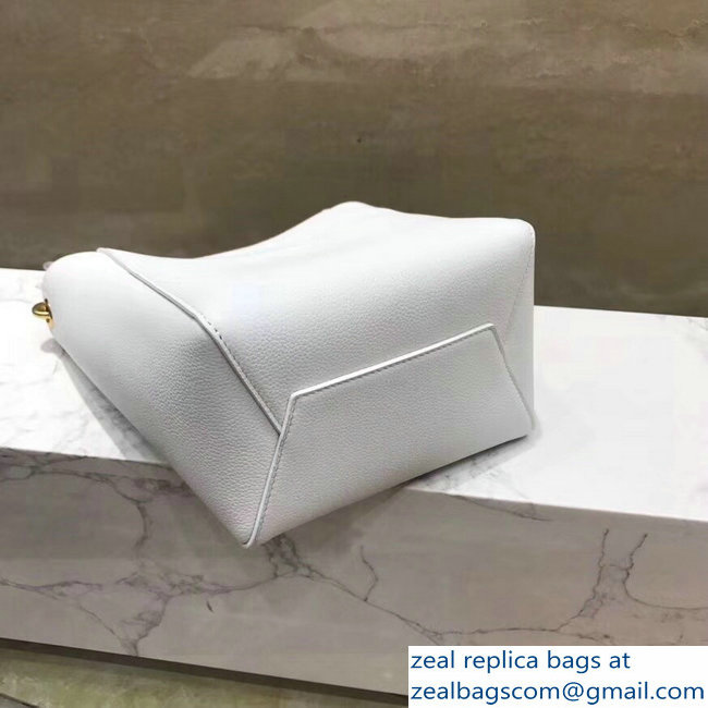 Celine Sangle Small Bucket Bag In Soft Grained Calfskin White