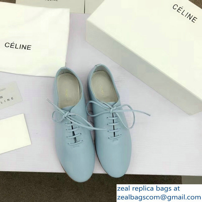 Celine Soft Dance Lace-Up Flats In Nappa Lambskin Baby Blue 2018 - Click Image to Close