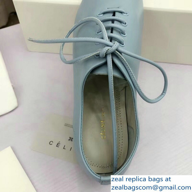 Celine Soft Dance Lace-Up Flats In Nappa Lambskin Baby Blue 2018 - Click Image to Close