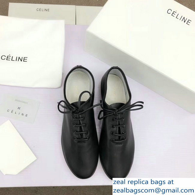 Celine Soft Dance Lace-Up Flats In Nappa Lambskin Black 2018 - Click Image to Close