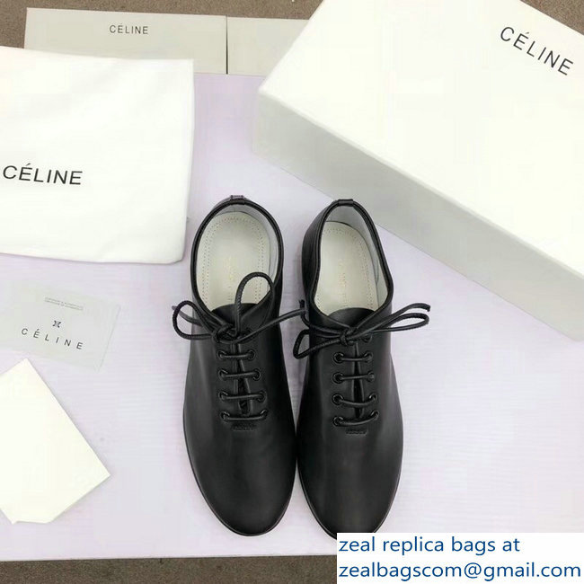 Celine Soft Dance Lace-Up Flats In Nappa Lambskin Black 2018