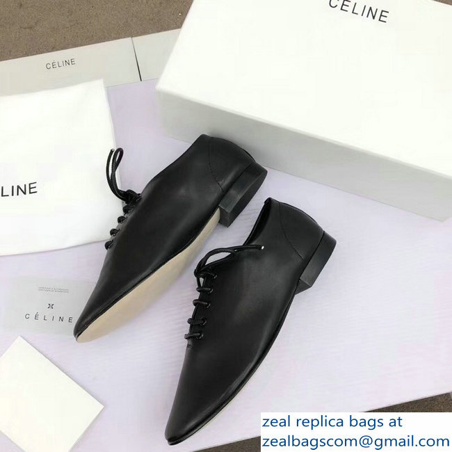 Celine Soft Dance Lace-Up Flats In Nappa Lambskin Black 2018 - Click Image to Close