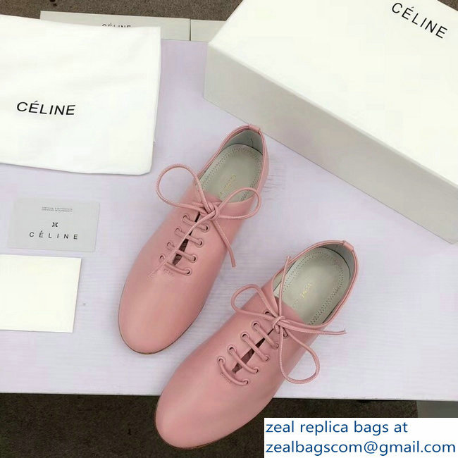 Celine Soft Dance Lace-Up Flats In Nappa Lambskin Pink 2018 - Click Image to Close