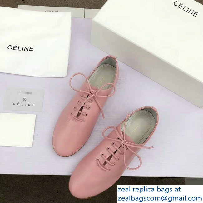 Celine Soft Dance Lace-Up Flats In Nappa Lambskin Pink 2018