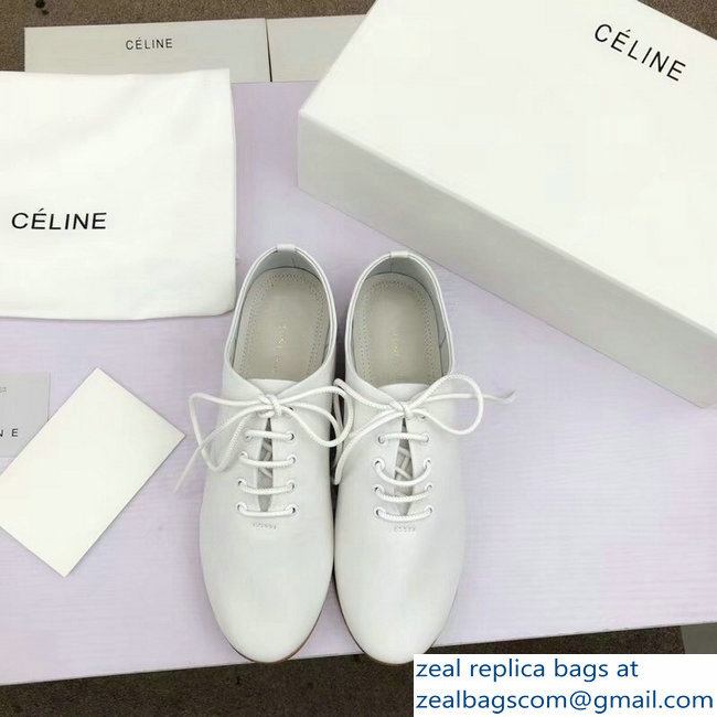 Celine Soft Dance Lace-Up Flats In Nappa Lambskin White 2018