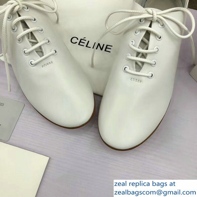 Celine Soft Dance Lace-Up Flats In Nappa Lambskin White 2018