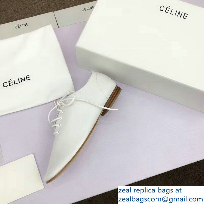 Celine Soft Dance Lace-Up Flats In Nappa Lambskin White 2018