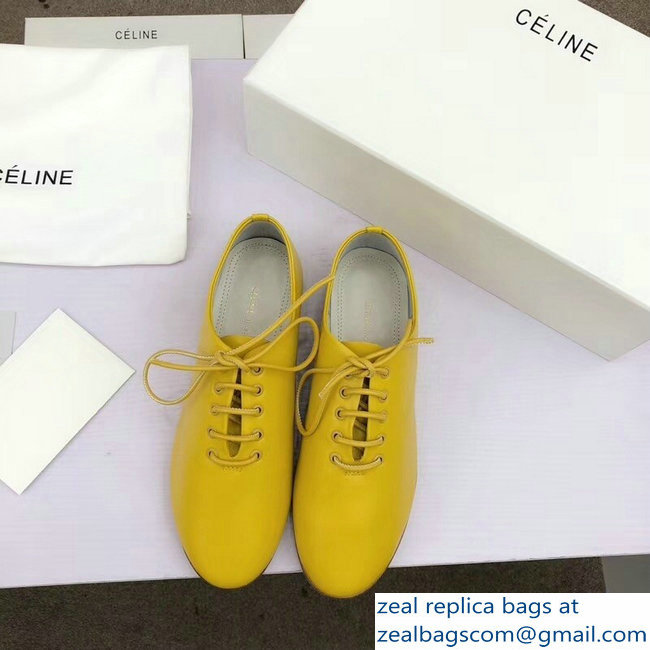 Celine Soft Dance Lace-Up Flats In Nappa Lambskin Yellow 2018