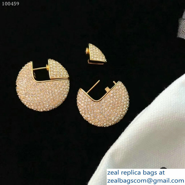 Celine Sparkles Moon Hoops In Strass And Brass With Gold Finish
