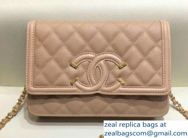 Chanel CC Filigree Grained Calfskin Wallet On Chain WOC Bag A84451 Apricot 2018
