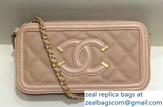 Chanel CC Filigree Grained Clutch with Chain Bag Apricot 2018