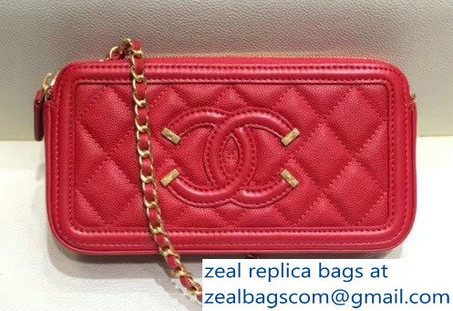 Chanel CC Filigree Grained Clutch with Chain Bag Red 2018