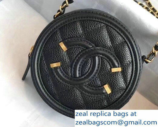 Chanel CC Filigree Grained Round Clutch with Chain Bag A81599 Black 2018