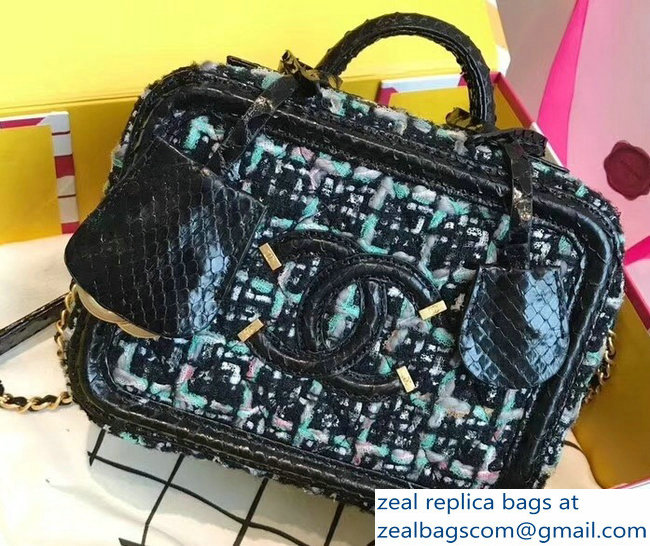 Chanel CC Filigree Tweed and Python Vanity Case Mini Bag 01 2018