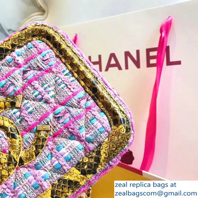 Chanel CC Filigree Tweed and Python Vanity Case Mini Bag 02 2018