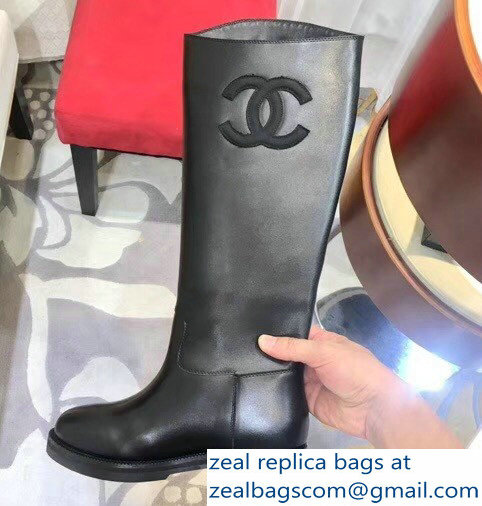 Chanel CC Logo Black High Boots