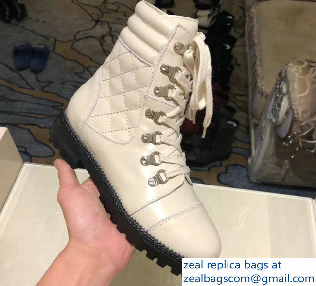 Chanel Calfskin Lace-Ups Ankle Boots G34011 Creamy 2018