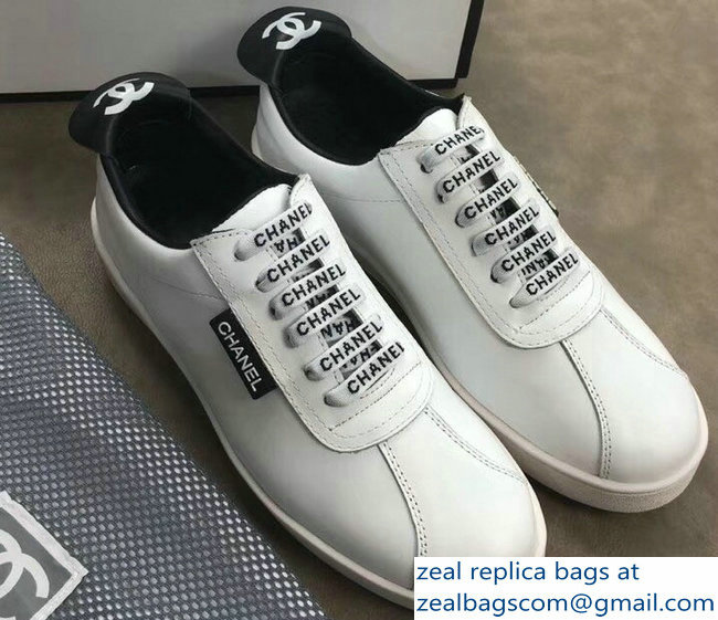 Chanel Calfskin Logo White Sneakers 2018