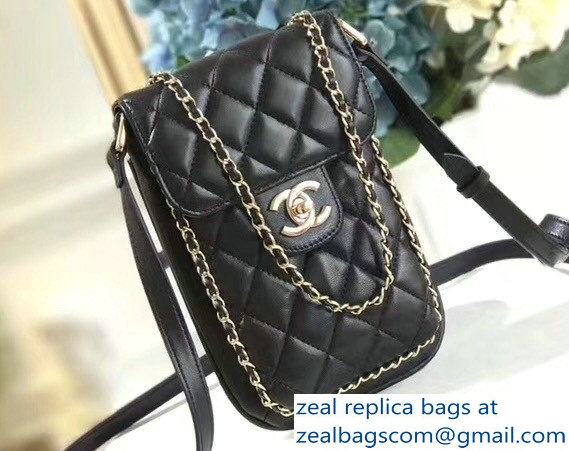 Chanel Chain Around Lambskin Clutch with Chain Phone Bag A84255 Black/Gold