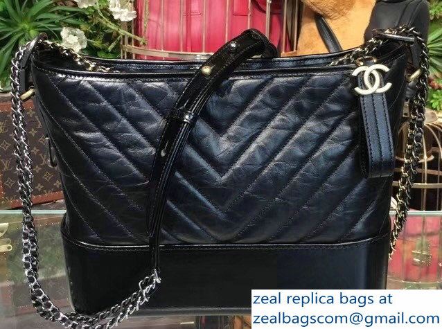 Chanel Chevron Gabrielle Medium Hobo Bag A93824 Black 2018