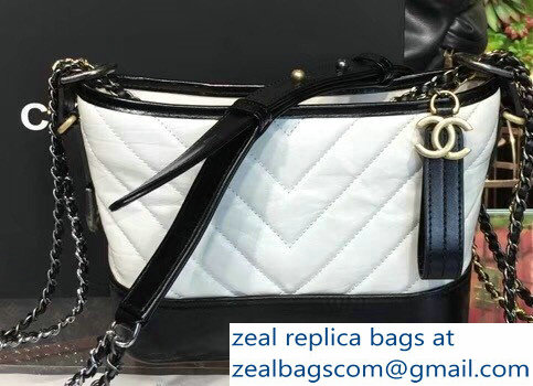 Chanel Chevron Gabrielle Small Hobo Bag A91810 White/Black 2018 - Click Image to Close