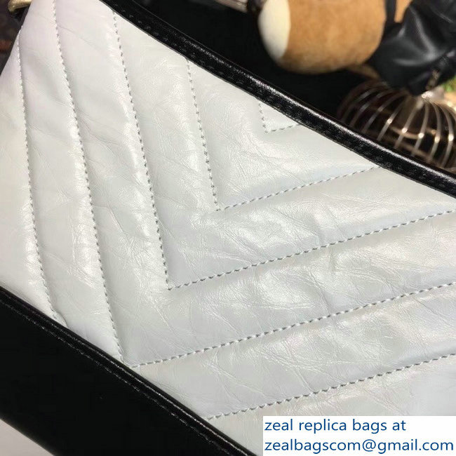 Chanel Chevron Gabrielle Small Hobo Bag A91810 White/Black 2018 - Click Image to Close
