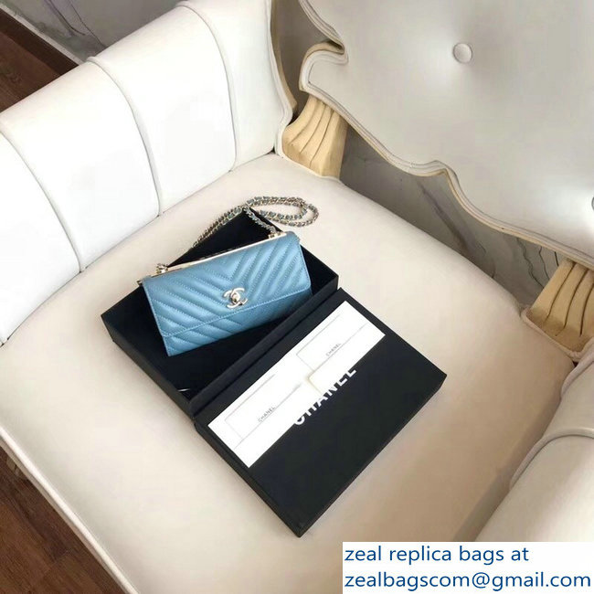 Chanel Chevron Trendy CC Wallet On Chain Flap Bag Denim Blue 2018