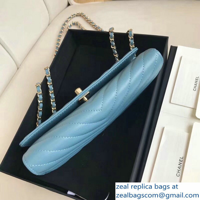 Chanel Chevron Trendy CC Wallet On Chain Flap Bag Denim Blue 2018