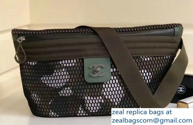 Chanel Fabric/Mesh Sporty CC Waist Chest Bag Khaki - Click Image to Close