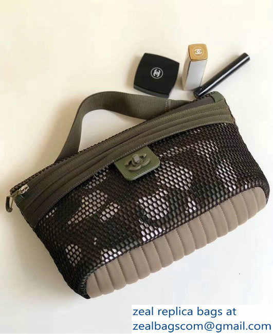 Chanel Fabric/Mesh Sporty CC Waist Chest Bag Khaki