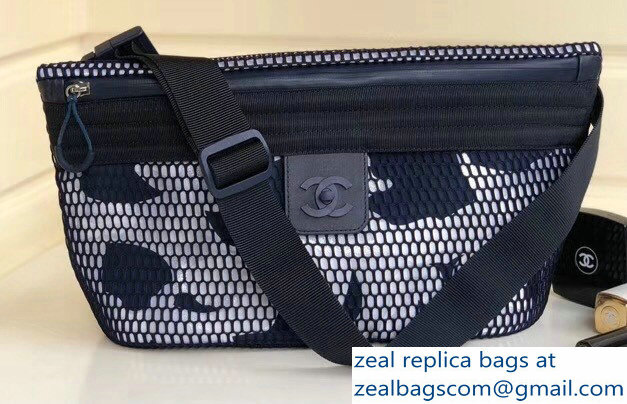 Chanel Fabric/Mesh Sporty CC Waist Chest Bag Silver/Navy Blue